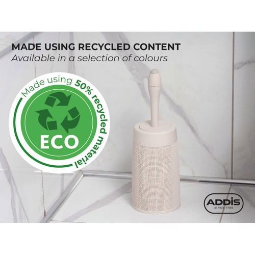 Addis Faux Hessian Plastic Round Bathroom Toilet Brush Set, White