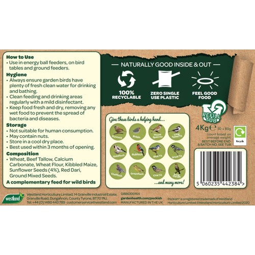 Peckish Natural Balance Energy Suet Fat Balls for Wild Birds