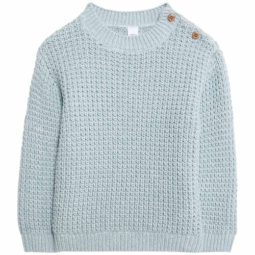 M&S Boys Pure Cotton Open Knit Jumper, 6-9 Months, Blue