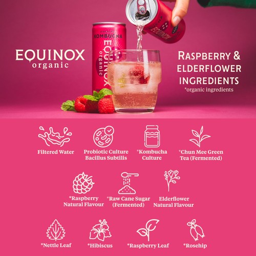 Equinox Organic Raspberry & Elderflower Kombucha