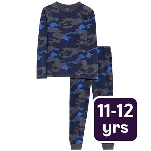 M&S Camo Pyjamas, 11-12 Years, Blue
