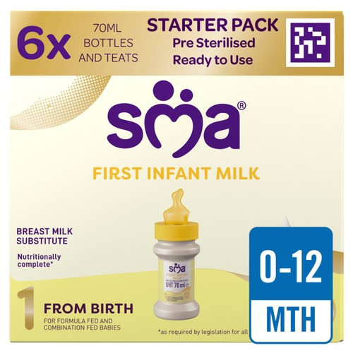 SMA 1 First Infant Milk Liquid Formula Starter Pack from birth 6x70ml