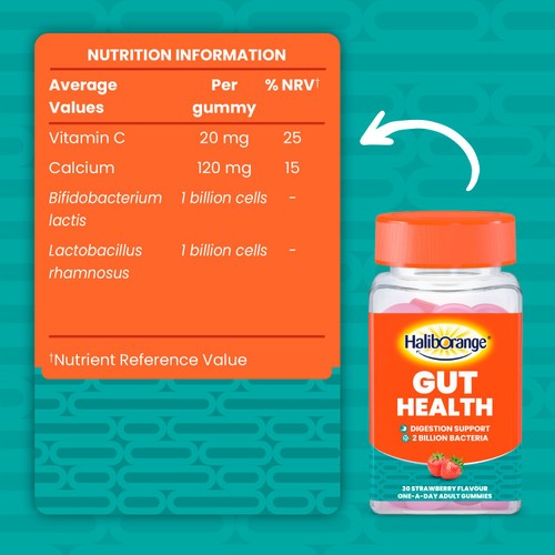 Haliborange Adult's Gut Health Digestion Support Strawberry Gummies 