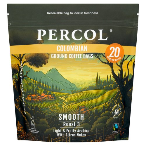 Percol Colombian Fairtrade Coffee Bags 20 Pack, 160g Percol Colombian Fairtrade Coffee Bags 20 Pack, 160g