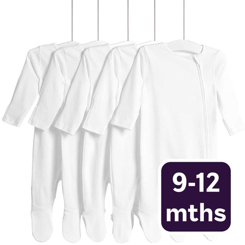 M&S Core Zip Footed Sleepsuit, 9-12 Months, White