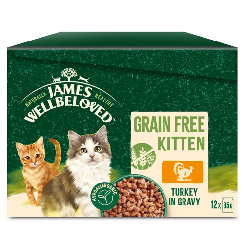 James Wellbeloved Grain Free Kitten Wet Cat Food Turkey in Gravy Pouches