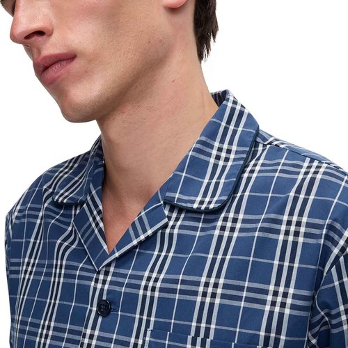 M&S Mens Pure Cotton Checked Pyjama Set, S, Blue