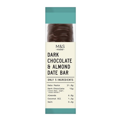 M&S Only 5 Ingredients Dark Chocolate and Almond Date Bar Serves 1