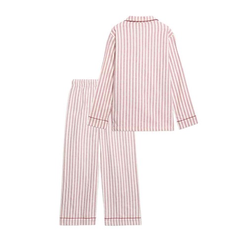 M&S Girls Pure Cotton Striped Revere Pyjamas, 6-7 Years, Red Mix