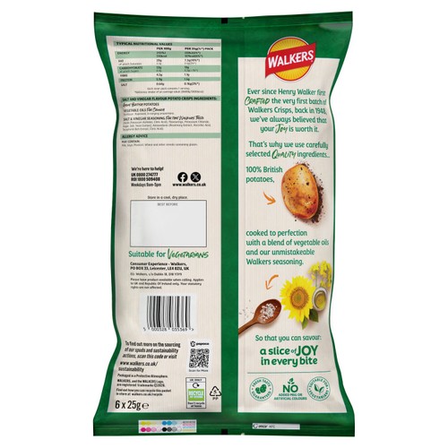 Walkers Salt & Vinegar Multipack Crisps 6x25g