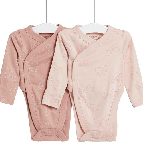M&S Hip Dysplasia Pure Cotton Bodysuits, Newborn, Pink