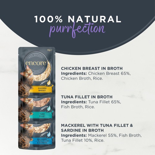 Encore Natural Wet Cat Food Multipack Finest Selection Pouches in Broth