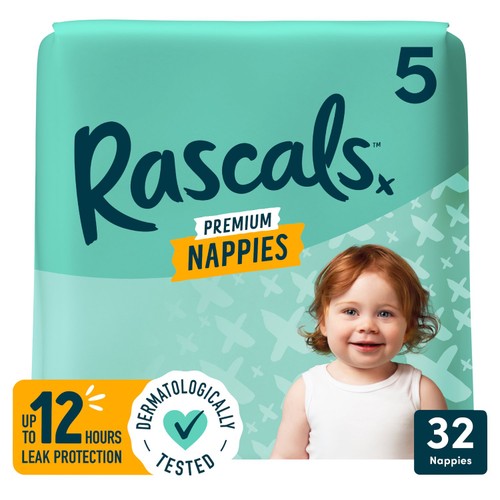 Rascals Premium Nappies, Size 5 (13-18kg)