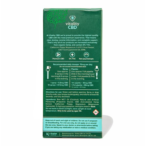 Vitality CBD Calm Support Oil 1200mg,  Dual applicator
