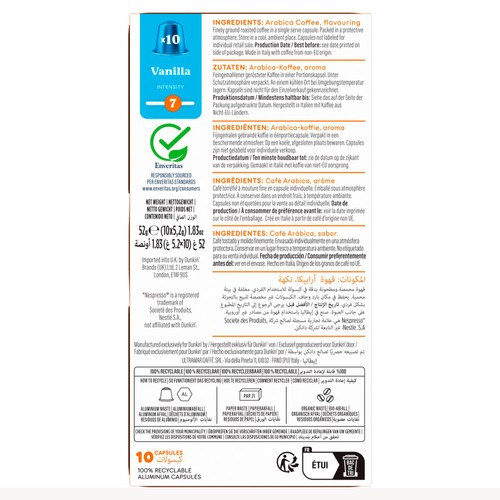 Dunkin Vanilla Nespresso Compatible Coffee Pods