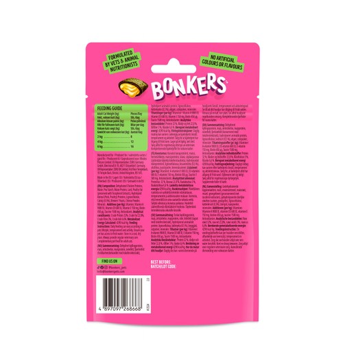 BONKERS Crunchy And Soft Cat Treats Catnip, Chick N' Cheddar Flavour