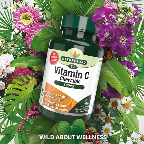 Natures Aid Chewable Vitamin C Supplement Capsules 500mg 