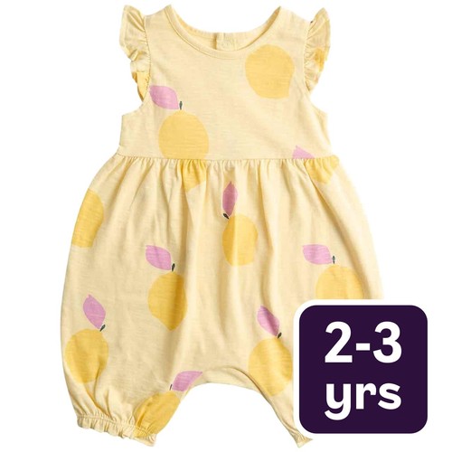 M&S Girls, Lemon Print Romper, 2-3 Years, Yellow