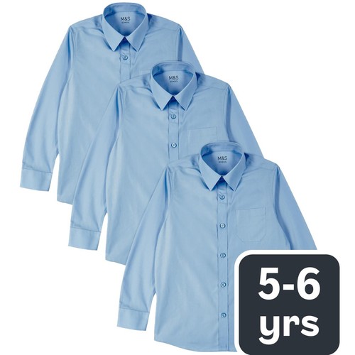 M&S  Boys Regular Fit Easy to Iron Shirts, 5-6 Years, Blue