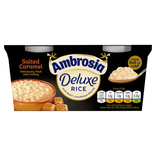 Ambrosia Deluxe Rice Pudding Salted Caramel Dessert Snack Pots