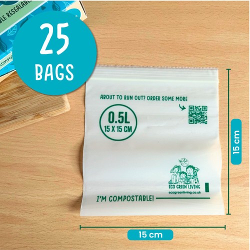 Eco Green Living Certified Compostable Small 0.5L Resealable Ziplock Bags