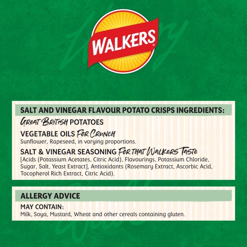 Walkers Salt & Vinegar Multipack Crisps 6x25g