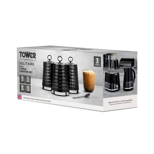 Tower Solitaire Set of 3 Canisters Black