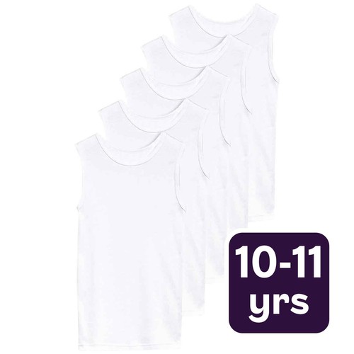 M&S Collection Unisex Cotton Vests, 11-12 Y, White