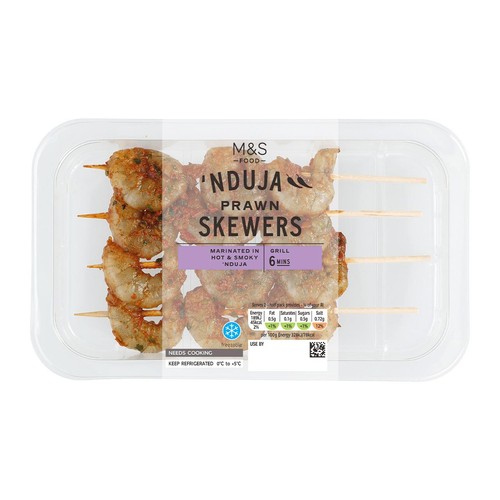 M&S Grill 4 King Prawn Skewers with Nduja Marinade