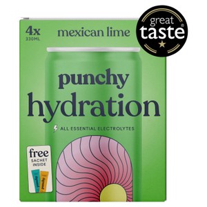 Punchy Hydration Lightly Sparkling Mexican Lime Cans4x330ml
