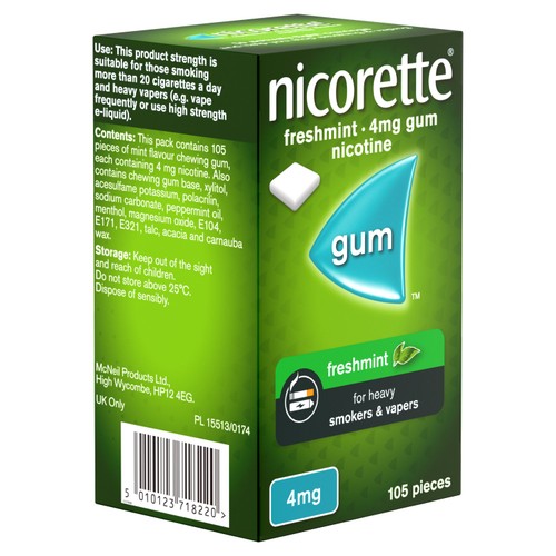 Nicorette Fresh Mint Chewing Gum, 4 mg, 105 Pieces (Stop Smoking Aid)