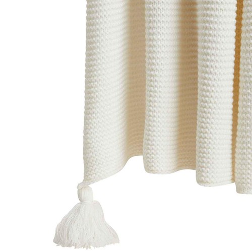 M&S Knitted Tassel Throw, Cream