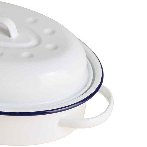 M&S Oval Enamel Roaster with Lid, Dark Blue Mix