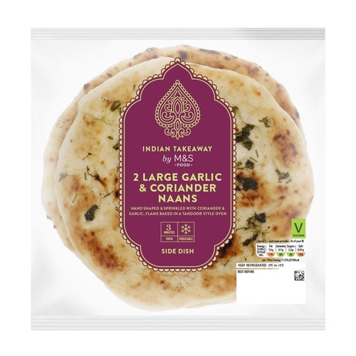 M&S 2 Large Garlic & Coriander Naans