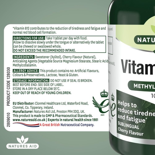 Natures Aid Vitamin B12 Supplement Tablets 1000ug 
