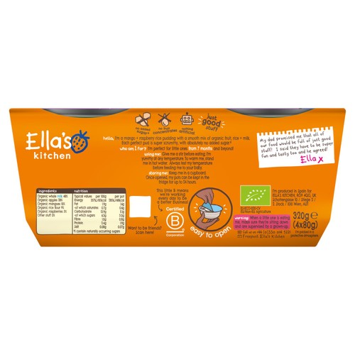 Ella's Kitchen Mango & Raspberry Rice Pudding Baby Dessert Pots 7m+