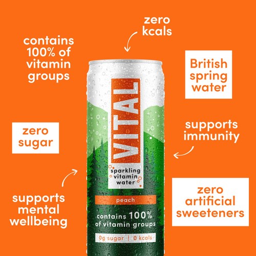 VITAL Drinks Sparkling Peach Vitamin Water