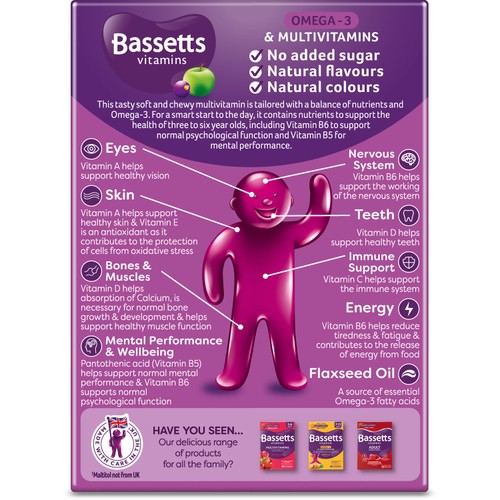 Bassetts Blackcurrant & Apple Omega 3 & Multivitamins 3-6yrs
