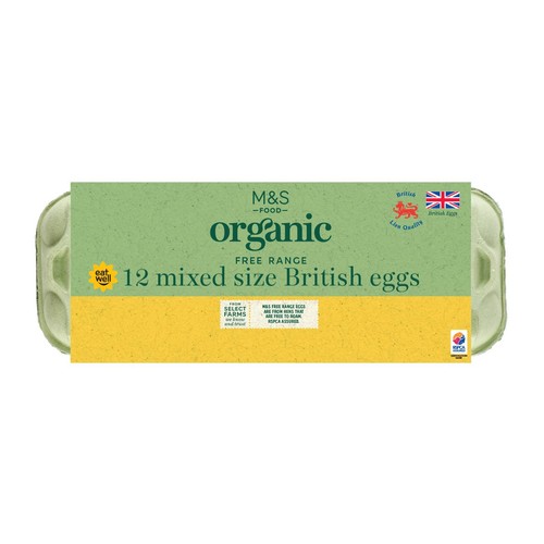 M&S Organic British 12 Free Range Mixed Size Eggs