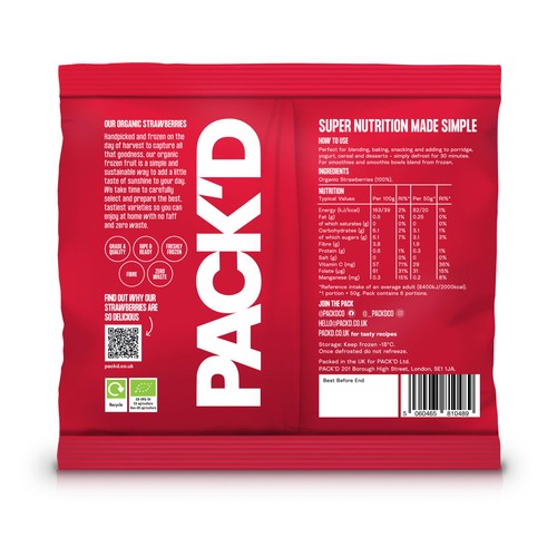 PACK'D Organic & Ripe Diced Strawberries
