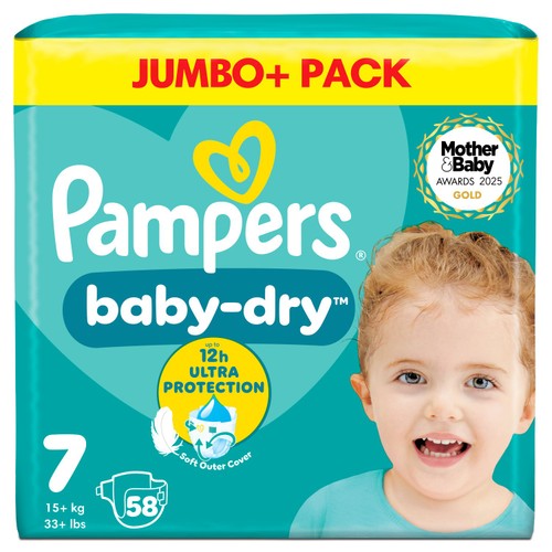Pampers Baby-Dry Nappies, Size 7 (15kg+) Jumbo+ Pack