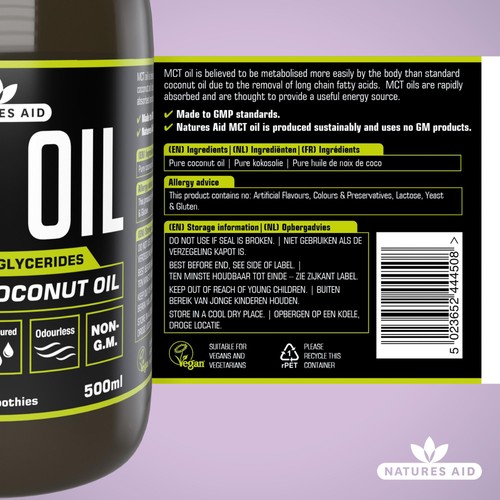 Natures Aid 100% MCT Oil Premium Coconut Oil 