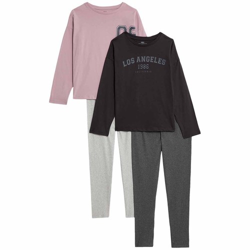M&S Colliagiate Graphic Pyjamas, 6-7 Years, Grey/Pink