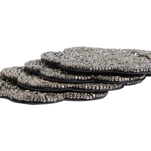 M&S Scallop Set of 4 Beaded Coasters, Charcoal