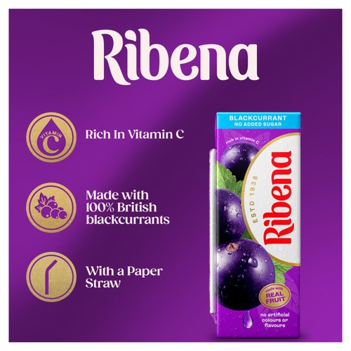 Ribena Blackcurrant No Added Sugar Juice cartons