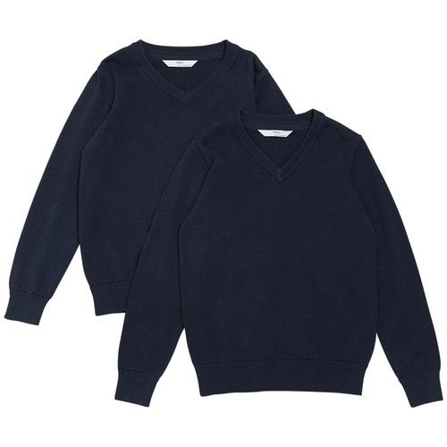 M&S Unisex 2Pk Cotton Jumper, 12-13 Years, Navy
