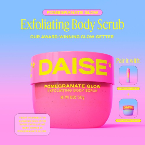 DAISE Exfoliating Body Scrub in Pomegranate Glow, For Soft Glowing Skin