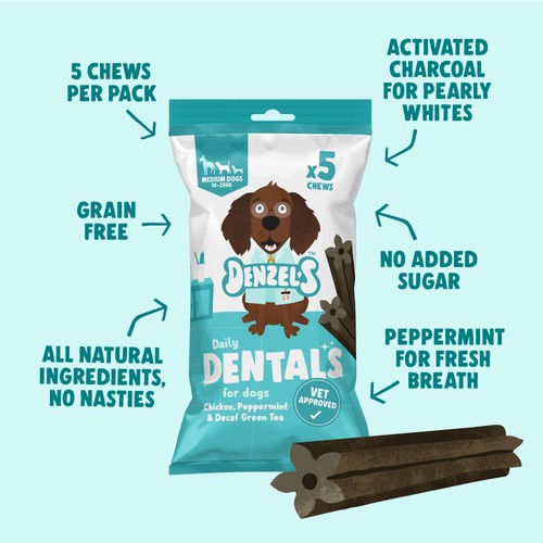 Denzel's Daily Dental Medium Dogs Chicken, Peppermint & Decaf Green Tea