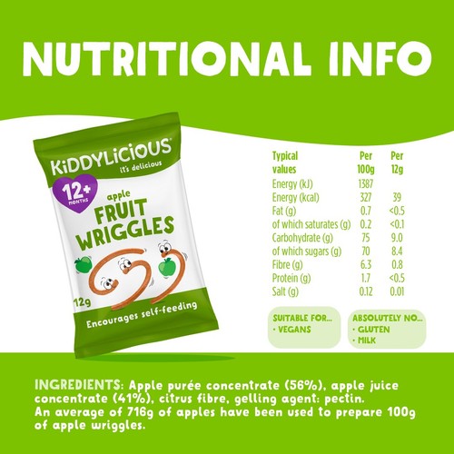 Kiddylicious Apple Wriggles Baby Snack 12+ Months