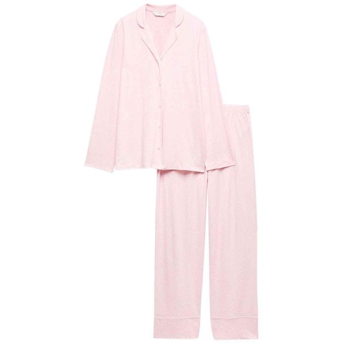 M&S Womens Soft Touch Printed Revere Pyjama Set, Medium, Pink Mix